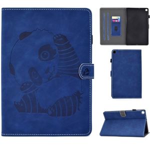 For Galaxy Tab A 10.1 (2019) T510 Embossing Sewing Thread Horizontal Painted Flat Leather Case with Pen Cover & Anti Skid Strip & Card Slot & Holder(Blue)