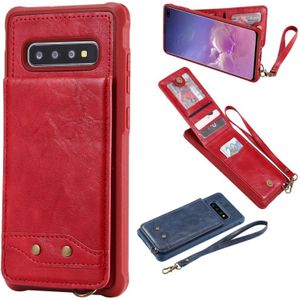 For Galaxy S10+ Vertical Flip Shockproof Leather Protective Case with Short Rope  Support Card Slots & Bracket & Photo Holder & Wallet Function(Red)