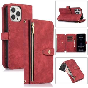 Voor iPhone 12 Pro Dream 9-Card Wallet Zipper Bag Leather Phone Case(Rood)