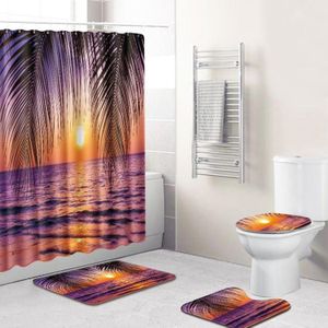 4 PCS Ocean Series Mat Shower Curtain Bathroom Carpet Door Mat  Size:Shower Curtain +45x75cm 3 PCS(G81221-D6)