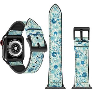 Flower Pattern TPU + Stainless Steel Watch Strap for Apple Watch Series 5 & 4 40mm / 3 & 2 & 1 38mm(Green)