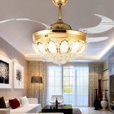 Invisible Crystal Fan LED Chandelier Home Living Room Bedroom Variable Frequency Ceiling Fan Light with Remote Control  Size:42 inch 112 Three Colors 36W