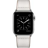 Lederen vervangende horlogeband voor Apple Watch Series 7 41mm / 6 & SE & 5 & 4 40mm / 3 & 2 & 1 38mm (witte steekpatroon + zilveren gesp)