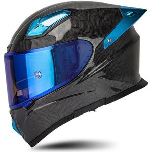 SOMAN Four Seasons Full Cover Motorhelm  Maat: XXL (Snake Carbon Fiber Blue)