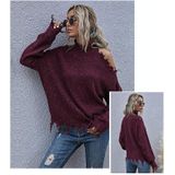 Dames losse off-shoulder gescheurde coltrui met lange mouwen herfst gebreide trui  maat: S