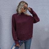 Dames losse off-shoulder gescheurde coltrui met lange mouwen herfst gebreide trui  maat: S