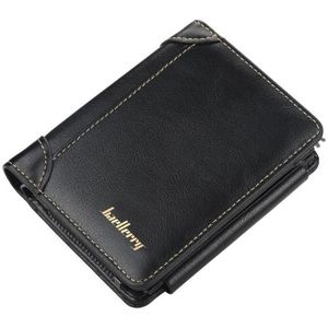 Baellerry D9159 Mannen Short Tri-Fold Zip Coin Portemonnee Dunne Kaarthouder (Zwart)