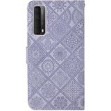 For Huawei P smart 2021 Ethnic Style Embossed Pattern Horizontal Flip Leather Case with Holder & Card Slots & Wallet & Lanyard(Purple)