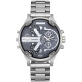 CAGARNY 6820 Fashionable Business Style Large Dial Dual Time Zone Quartz Movement Wrist Watch with Stainless Steel Band & Calendar Function for Men(Silver Band Grey Window)