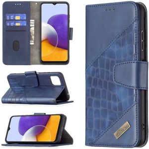 For Samsung Galaxy A22 5G Matching Color Crocodile Texture Horizontal Flip PU Leather Case with Wallet & Holder & Card Slots(Blue)