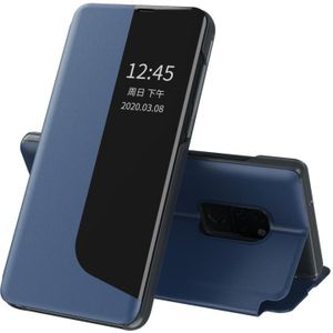 For Huawei Mate 20 Side Display Shockproof Horizontal Flip Leather Case with Holder & Call Answering Function & Sleep / Wake-up(Dark Blue)