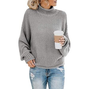 Fashion Thick Thread Turtleneck Knit Sweater (Color:Grey Size:XL)