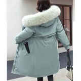 Mid-length Large Fur Collar Patded Coat Jacket (kleur: Groen Maat: L)