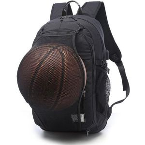 Multifunction Student Basketball Bag Men Outdoor Hiking Fitness Sports Bag  with External USB Charging Port(Black)
