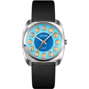 SKMEI Q029 Ladies Phone Number Pattern Dial Leather Strap Quartz Watch(Blue)