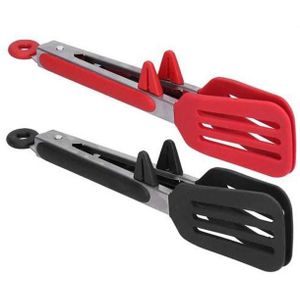 2 PCS Stainless Steel Silicone Food Spatula Food Clip Barbecue Steak Clip Barbecue Baking Tool  Size: 9 Inch With Bracket(Random Color Delivery)