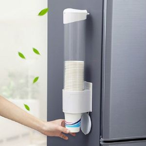 Household Disposable Cup Holder Wall-mounted Rack Convenient Dustproof Automatic Cup Taker  Specification:Large White