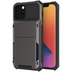 For iPhone 12 Pro Max Scratch-Resistant Shockproof Heavy Duty Rugged Armor Protective Case with Card Solt(Dark Grey)