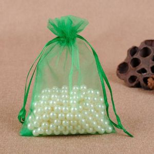 100 PCS Gift Bags Jewelry Organza Bag Wedding Birthday Party Drawable Pouches  Gift Bag Size:10x15cm(Grass Green)