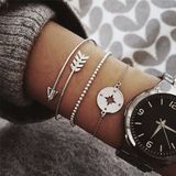 3 PCS Silver Bohemian Hollow Arrow Compass Beads Chain for Women(Silver)