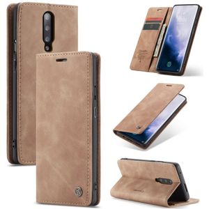 CaseMe-013 Multi-functional Retro Frosted Horizontal Flip Leather Case with Card Slot & Holder & Wallet For OnePlus 7 Pro(Brown)