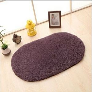 Faux Fur Rug Anti-slip Solid Bath Carpet Kids Room Door Mats Oval  Bedroom Living Room Rugs  Size:50x80cm(Gray Purple)