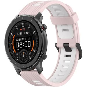 Voor Amazfit GTR 47mm 22 mm verticaal patroon tweekleurige siliconen horlogeband (roze+wit)