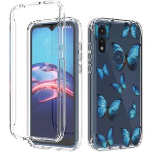 For Motorola Moto E (2020) 2 in 1 High Transparent Painted Shockproof PC + TPU Protective Case(Blue Butterfly)