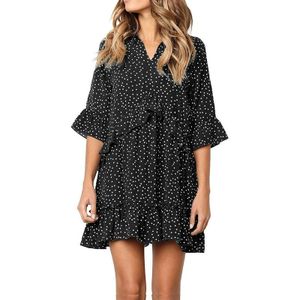 Burst Ruffled Rok Fashion Dot Jurk  Maat:XL (Zwart)