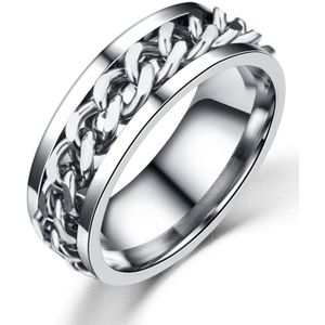 Punk Rock Stainless Steel Rotatable Chain Rings  Ring Size:8(sliver)