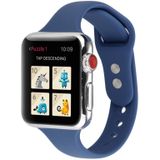 For Apple Watch Series 6 & SE & 5 & 4 40mm / 3 & 2 & 1 38mm Thin Silicone Double Buckle Replacement Wrist Strap(Navy Blue)