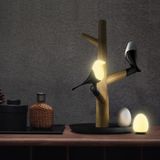 Lucky Bird LED Night Table Lamp Wood Base Intelligent Motion Sensor Living Room Bedroom Desk Light(2 Birds 2 Eggs)
