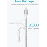 ANKER A8452 Powerline+ II USB to 8 Pin Apple MFI Certificated Nylon Pullable Carts Charging Data Cable  Length: 0.9m(Silver)