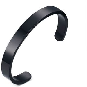 8mm Width Women Men Stainless Steel Surface Bracelet Bangle(Black)