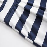 Slim-fit Waist Slimming Round Neck Striped Belt Dress (Color:Pinstripe Black Size:S)