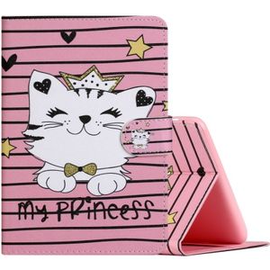 For Amazon Kindle Fire HD8 (2020) Colored Drawing Pattern Horizontal Flip PU Leather Case with Holder & Card Slot & Sleep / Wake-up Function(Crown Cat)