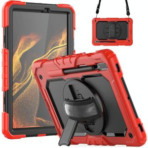 Voor Samsung Galaxy Tab S8 11 Inch SM-X700 Silicone + PC Tablet Case met schouderriem (rood + zwart)