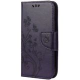 For iPhone 12 Max / 12 Pro Butterfly Flower Pattern Horizontal Flip Leather Case with Holder & Card Slots & Wallet(Deep Purple)