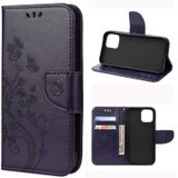 For iPhone 12 Max / 12 Pro Butterfly Flower Pattern Horizontal Flip Leather Case with Holder & Card Slots & Wallet(Deep Purple)