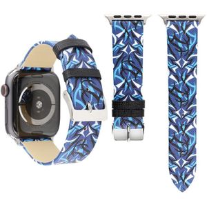 Thorns Printing Genuine Leather Watch Strap for Apple Watch Series 5 & 4 44mm / 3 & 2 & 1 42mm(Blue)