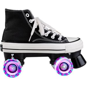 Flash Roller Skates Schoenen Volwassen Kinderen Vierwielige Canvas Roller Skates Schoenen Dubbele Rij Roller Skates Schoenen  Maat: 38 (Zwart + Speciale Tas)