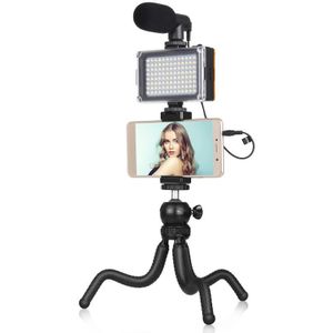 PULUZ  4 in 1 Vlogging Live Mini Octopus Bracket Kit + Studio Light + Microphone + Phone Clamp Kits(Black)