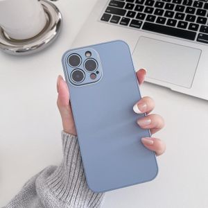 Voor iPhone 14 Pro Skin Frosted Tempered Glass Phone Case(Lake Blue)