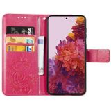 Four-leaf Clasp Embossed Buckle Mobile Phone Protection Leather Case with Lanyard & Card Slot & Wallet & Bracket Function For Samsung Galaxy S30 Ultra(Magenta)