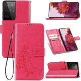 Four-leaf Clasp Embossed Buckle Mobile Phone Protection Leather Case with Lanyard & Card Slot & Wallet & Bracket Function For Samsung Galaxy S30 Ultra(Magenta)