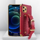 Gegalvaniseerde TPU krokodil patroon lederen geval met polsband voor iPhone 11 Pro Max (rood)