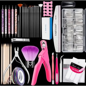 FABIYAN Nail Brush Nail Piece Set Nail Art Polishing Supplies Set  Specification: Transparent Semi-sticked Big Set