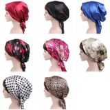 2 PCS TJM-226 Ladies Satin Print Ribbon Bow Turban Hat Night Cap Silk Chemotherapy Hat Long Tail Braid Hat(Big Black Flower)