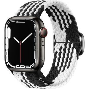 Gesp nylon gevlochten horlogeband voor Apple Watch-serie 8 & 7 41 mm / SE 2 & 6 & SE & 5 & 4 40 mm / 3 & 2 & 1 38 mm (zwart wit)