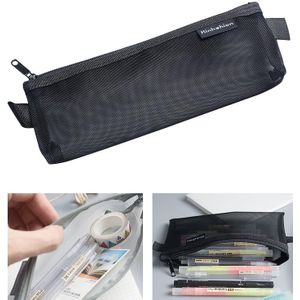 Nylon Simple Transparent Mesh Pencil Case Office School Supplies(Small Black)